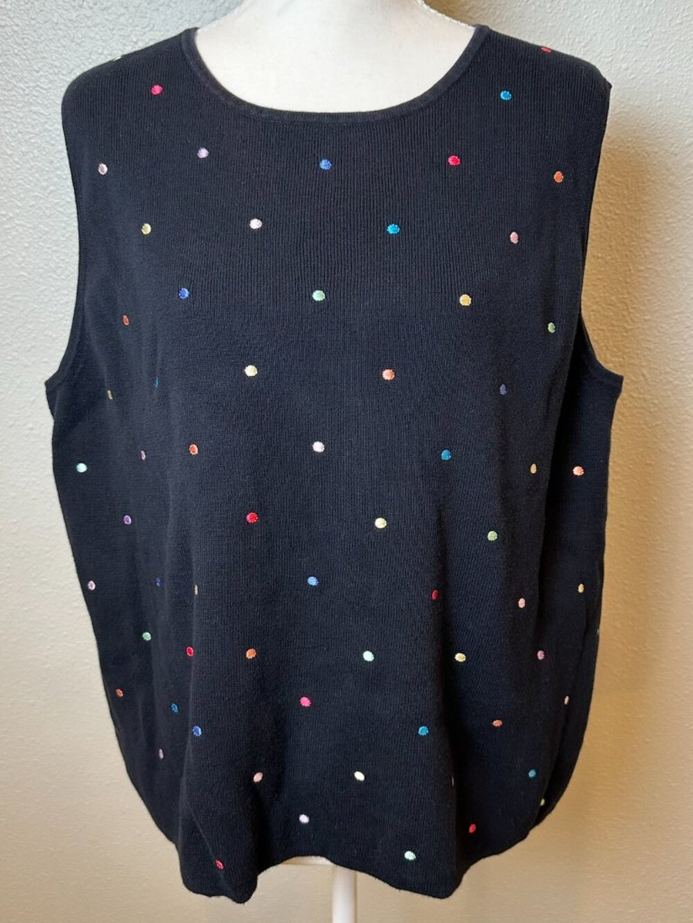 Vintage Mercer Madison Confetti Polka Dot Knit Sweater Vest Tank Top XL Black